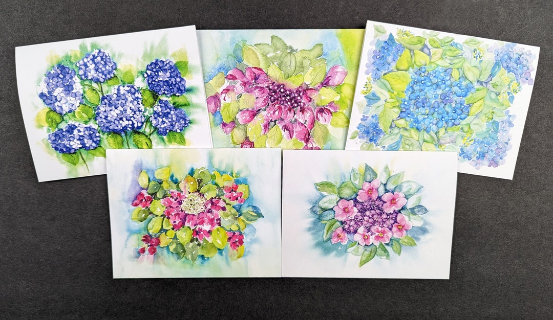 Hydrangea Blooms,watercolor Floral Note Cards, Hydrangea Notecards ...