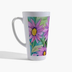 Tall Floral Coffee, Tea Mug, 11 oz, Gift , Ceramic