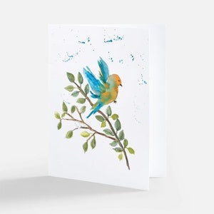 5 Calming Bluebird Note Cards,  Notecards, Bird Greeting Cards, Blank Inside, Set of 5 Flower Cards, Envelopes Included, Gift Idea