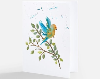 5 Calming Bluebird Note Cards,  Notecards, Bird Greeting Cards, Blank Inside, Set of 5 Flower Cards, Envelopes Included, Gift Idea