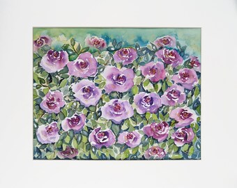 Roses Watercolor, Impressionistic Floral, Original Watercolor, Size 16x20 inches with Mat, Gift, Home Decor