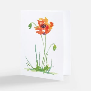 SALE 5 Poppy Note Cards,  Flower Notecards, 5 Poppy Flower Greeting Cards, Blank Inside, Floral Note Cards, Envelopes included, Gift