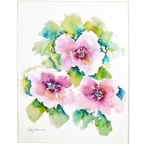 Original Watercolor,Pink Blooms Flower Watercolor, Floral Watercolor, Flower Painting, Original Painting, Home Decor, Gift Idea