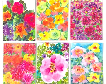 Vibrant "Brilliance" Floral Notecards, 6 Note Cards, Vibrant Flower Note Cards, Blank Inside, Gift, Envelopes Included