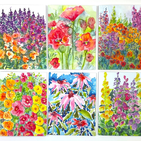 Garden Joy Note Cards, Blank Inside, Assorted NoteCard, Set of 6 All Occasion Notecards, Stationary Note Cards, Cottage Chic