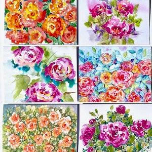 Joyful Rose Greeting Cards, Flower Notecards, 6 Rose Greeting cards with a variety of watercolor rose designs you will love!