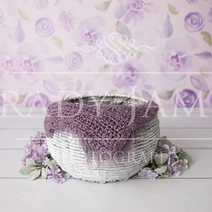 Purple floral bucket newborn digital background Purple newborn digital backdrop Purple floral newborn digital prop