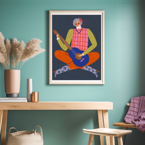 Lady with Guitar - Downloadable Art Print - Digital download