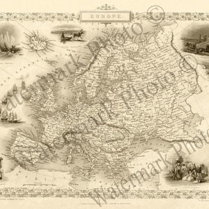 UE, Atlante Geografico Europeo. Antica Mappa della Europa. Mappa Illustrata della Europa Antica, dimensioni 76 cm x 60 cm, (30” x 23)