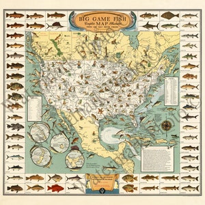 Atlas des célèbres tournois de pêche, en eau douce et en eau salée, aux États-Unis d'Amérique, poissons de grande taille