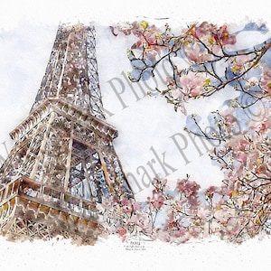 La Tour Eiffel, Aquarelle de Paris, dimensions 50 cm x 70 cm (19,68" x 27,55")