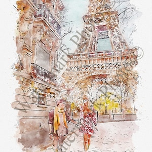 Aquarelle de Paris, dimensions 50 cm x 70 cm (19,68" x 27,55")