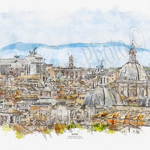 Aquarelle de Rome (Italie), dimensions 50 cm x 70 cm (19,68" x 27,55")