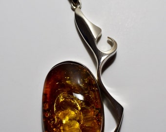 Baltic Amber Pendant, Sterling Silver, Amber Jewelry