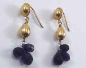 Beautiful Handmade Gold Plated 92.5 Sterling Silver Jewelry, Beaded Gemstone Blue Lapis 92.5 Sterling Silver Dangle Style Ear Wire Earrings