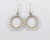 Beautiful Handmade 92.5 Sterling Silver Jewelry,Beaded Natural Gemstone White Pearl with Gold Plated Silver Dangle Style Ear Wire Earrings