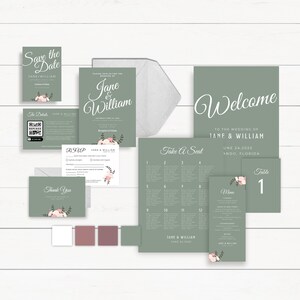 DIGITAL DOWNLOAD - Garden Picked Floral Invitation Suite - Editable Canva Wedding Bundle - Dusty Rose and Sage - Save the Date - RSVP