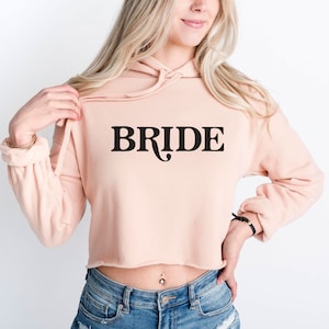 Bride Peach Crop Hoodie - Gift for Bride to Be - Pink Peach Bridal Hoodie - Bridal Shower Gift - Crop Top - Bride hoodie - Wedding Shower