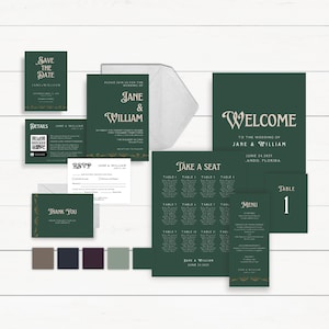 DIGITAL DOWNLOAD - Fairytale Storybook Invitation Suite - Editable Canva Wedding Bundle - Emerald - Save the Date - RSVP