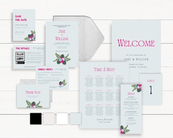 DIGITAL DOWNLOAD - Tropical Destination Wedding Invitation Suite - Editable Canva Wedding Orchid - Outdoor Wedding - Save the Date - RSVP