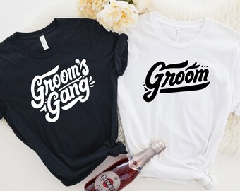 Black and White GROOMS GANG Short-sleeve Bachelor Party Tee - Stag Party tshirt - Groomsman Shirt - Groomsmen Matching Shirts