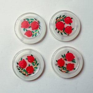 Pomegranate Coasters (4) - Jewish Coasters.  Jewish Star Coasters.  One of a Kind original Judaica Art # C-022