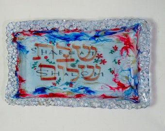 Challah Plate.  Shabbat Shalom Challah Plate.  16.5" x 10" - Judaica Plate.  Jewish Plate.  Hand Made, One of a kind Challah Plate.