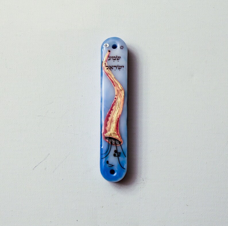 Shofar Mezuzah With Shema Israel. Judaica Mezuzah. Home Mezuzah. One of
