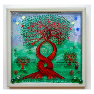Loving Companion - Original Hand Painted 3-D Art Judaica Art, Framed Art  Jewish Decor.  Judaica Decor.  Tree of Life