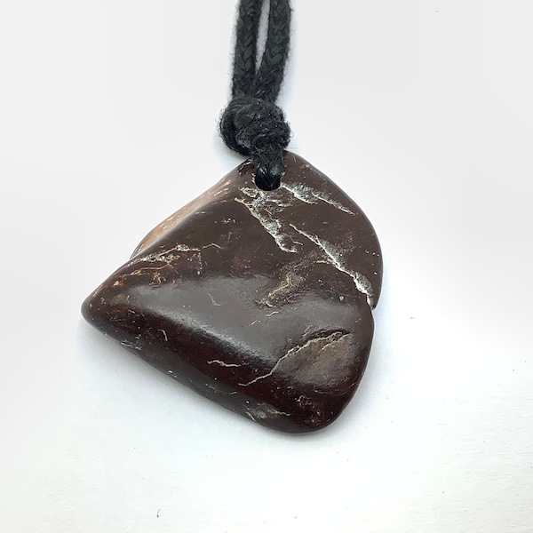 Big Sur Jade Pebble Pendant, Vulcan Brown Nephrite Gem Stone Necklace, Monterey California #123