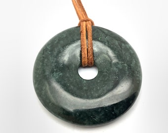 Guatemalan Jade Bi Disk Jade Pendant, Green Jadeite Jade Stone Necklace, Motagua River Guatemala, 35mm