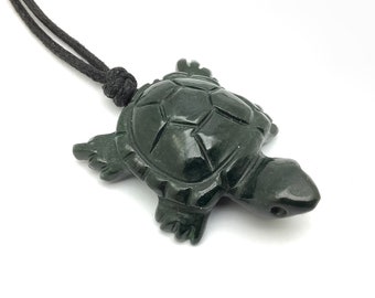 Guatemalan Jade Sea Turtle Pendant, Dark Green Jadeite Jade Stone Necklace, Guatemala