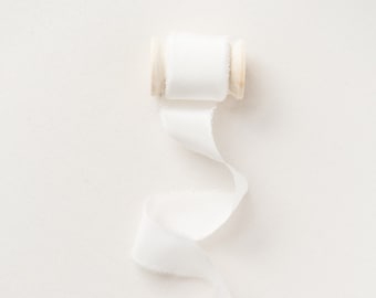 White Silk Frayed Edge Ribbon – Hand-Dyed Bridal Bouquet Ribbon