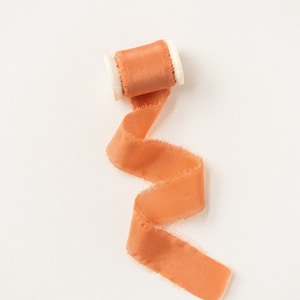 Orange Seidenband - Seide Fransensaum Band mit Spule, Hochzeit Brautstrauß Band, Hochzeitseinladung Seidenband