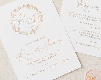Gold Foil Rosa Wedding Save the Date Card, Luxury Foil Save the Date Cards, Hand Pressed Luxury Foil, Gold Foil Save the Date
