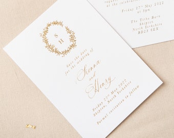 Gold Foil Sienna Wedding Save the Date Card, Luxury Foil Save the Date Cards, Hand Pressed Luxury Foil, Gold Foil Save the Date