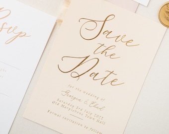 Gold Foil Imogen Wedding Save the Date Card, Luxury Foil Save the Date Cards, Hand Pressed Luxury Foil, Gold Foil Save the Date