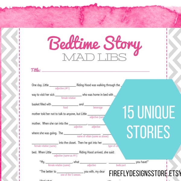 Baby Shower Mad Libs - Bed Time Story Mad Libs - Unique Baby Shower Activity - Pink and Gray - Printable Instant Download (FF02)