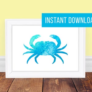 Blue Green Crab Ocean Watercolor Print - Printable - Instant Digital Download - 5x7 - 8x10 - 11x14 - OCEAN02 - Blue Green