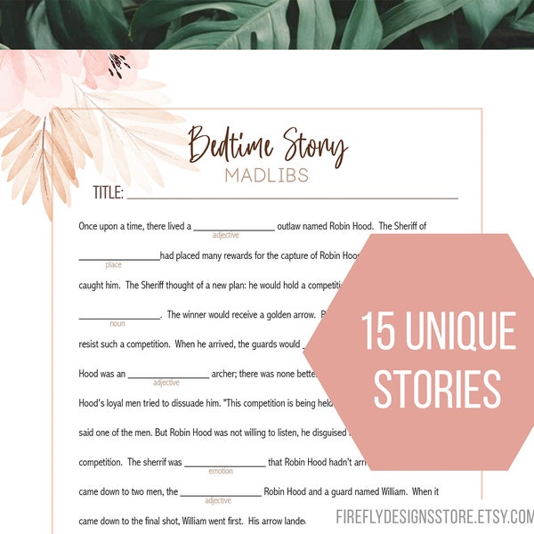 Baby Shower Mad Libs - Bed Time Story MadLibs - Boho - Pink Brown Floral Pampas - Unique Activity - Printable Instant Download (FF07)