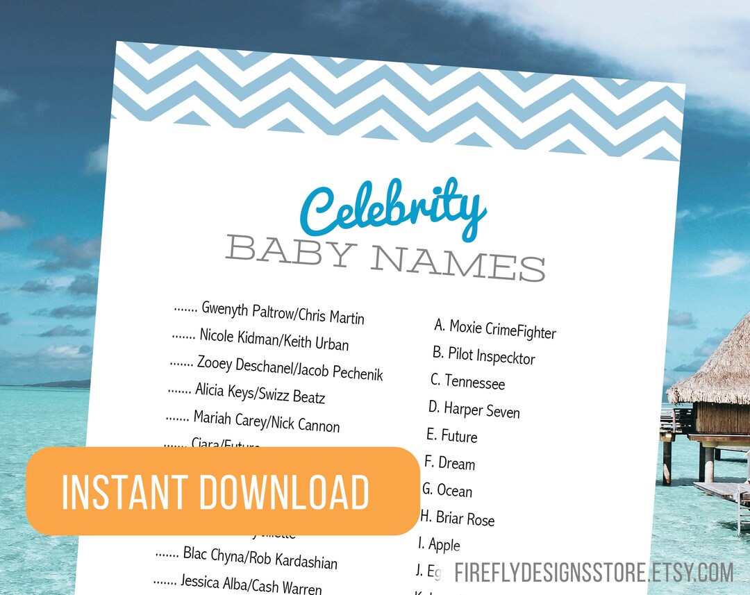 Celebrity Baby Names Baby Shower Game Activity Blue Baby Shower Printable Instant Download FF03
