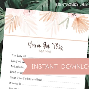 Consejos para mamá - Baby Shower Boho - ¡Ya lo tienes, mamá! - Pampas Florales Marrón Rosa - Descarga Instantánea Imprimible (FF07)