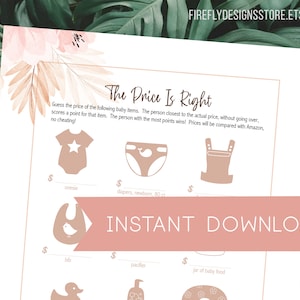 The Price is Right - Boho Floral Pink Brown - Baby Shower Game - Bohemian - Printable Instant Download (FF07)
