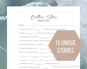 Baby Shower Mad Libs - Bed Time Story MadLib - Minamialist - Modern Black and White - Unique - Printable Instant Download (FF09)