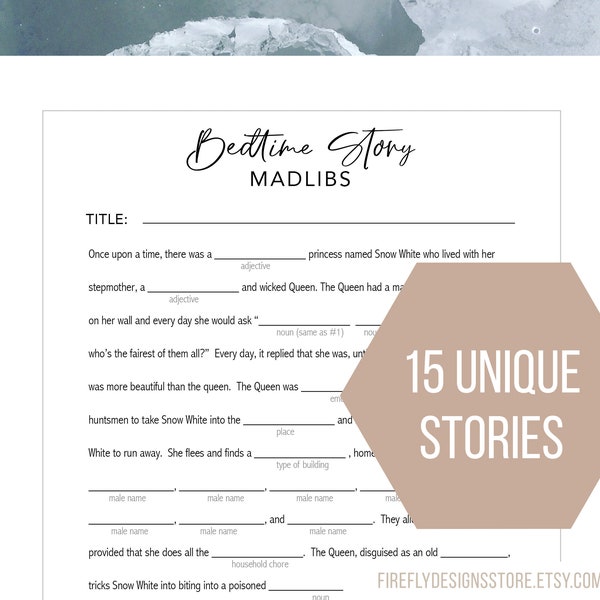 Baby Shower Mad Libs - Bed Time Story MadLib - Minamialist - Modern Black and White - Unique - Printable Instant Download (FF09)