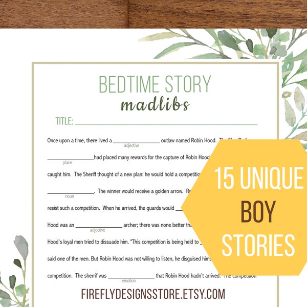 Bed Time Story Mad Libs - Baby Shower Madlib - Unique Activity - Green Gold Botanical Geometric Greenery - Printable Instant Download (FF05)