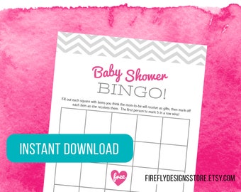 Baby Shower Gift Bingo - Baby Shower Game Activity - Pink and Gray - Printable Instant Download (FF02)