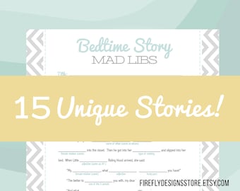 Baby Shower Mad Libs - Bed Time Story MadLibs - Baby Shower Game - Unique Baby Shower Activity - Mint and Gray - Printable Instant Download