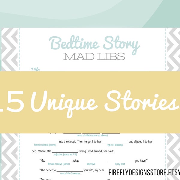 Baby Shower Mad Libs - Bed Time Story MadLibs - Baby Shower Game - Unique Baby Shower Activity - Mint and Gray - Printable Instant Download