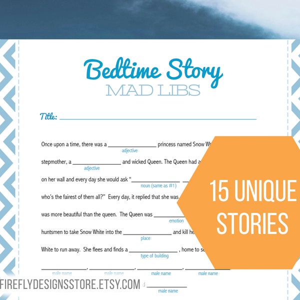 Baby Shower Mad Libs - Bed Time Story MadLib - Baby Shower Game - Unique Baby Shower Activity - Blue - Printable Instant Download (FF03)